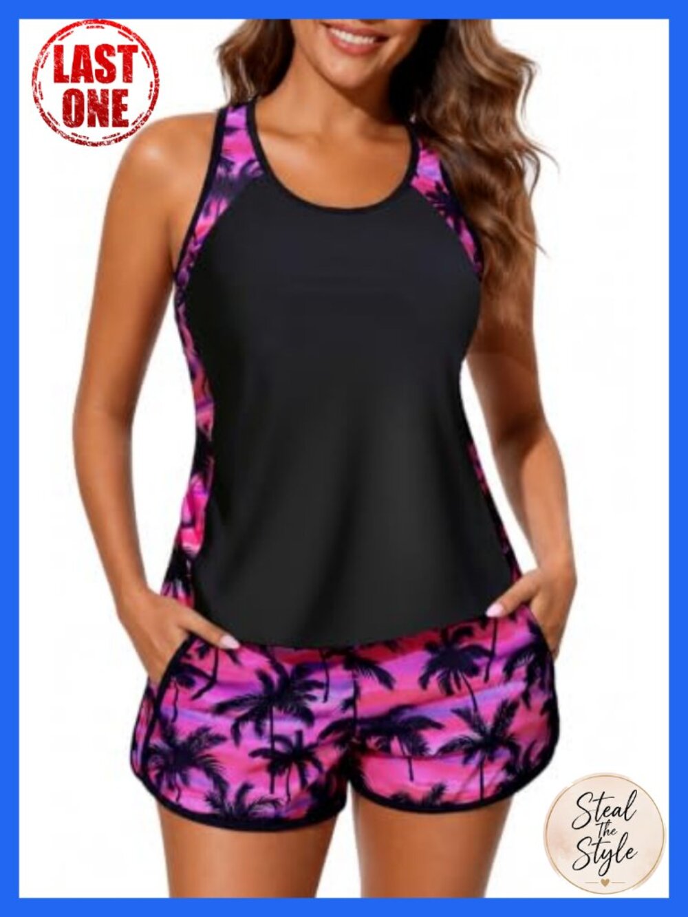 Yonique Sporty Tankini with Shorts Two Piece Swimsuit